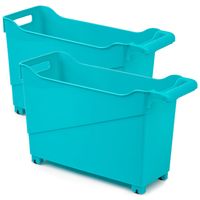 Set van 2x stuks kunststof trolleys turquoise blauw op wieltjes L45 x B17 x H29 cm