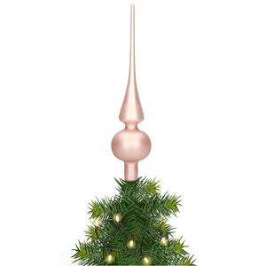 Glazen kerstboom piek/topper lichtroze mat 26 cm