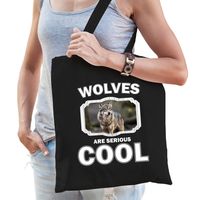 Dieren wolf tasje zwart volwassenen en kinderen - wolfs are cool cadeau boodschappentasje - thumbnail