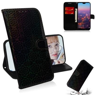 Voor Huawei P20 effen kleur kleurrijke magnetische Buckle horizontale Flip PU lederen draagtas met houder & kaartsleuven & portemonnee & Lanyard (zwar