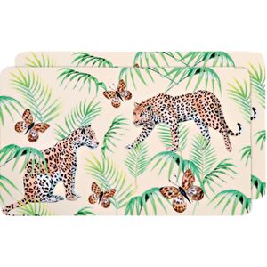 Kinder Ontbijtbordjes/ontbijtplankjes set van 6x stuks tropische/luipaard print 14 x 24 cm