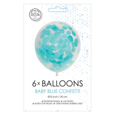 Globos Confetti ballonnen papieren confetti baby blauw 30cm, 6st.