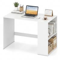Bureau met Opbergruimte Computertafel met 2 Open Zijplanken Kantoortafel met Groot Werkblad-Wit