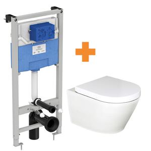 Luca Varess Calibro hangend toilet satijn wit randloos met Ideal Standard ProSys inbouwreservoir
