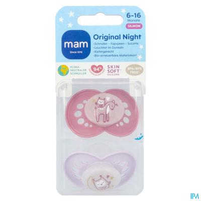 Mam Original Night Fopspeen 6-16m Pink 2 Stuks
