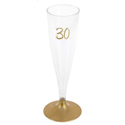 Verjaardag feest champagneglazen - leeftijd - 6x - 30 jaar - goud - kunststof