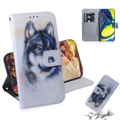 Schilderij patroon gekleurde tekening horizontale Flip lederen draagtas met houder & kaartsleuven & portemonnee voor Galaxy A80/A90 (witte wolf)