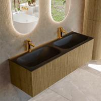 Badmeubel Mondiaz Kurve | 140 cm cm | Meubelkleur Dusk | Wastafelkleur Urban | Solid surface | Wasbak beiden zijden spoelbak | 2 kraangaten