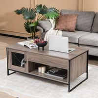 Lift Top Salontafel met Pneumatische Lifting Multifunctionele Accenttafel met Gesloten Compartiment & 2-Deurs Kast 106 x 55 x 44,5 cm
