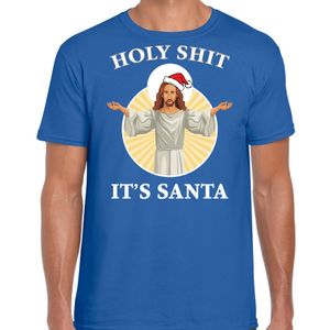 Blauw Kerst shirt / Kerstkleding Holy shit its Santa voor heren 2XL  -