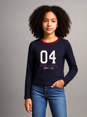 Cropped shirt met lange mouwen voor meisjes JONEN marineblauw