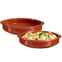 Tapas ovenschaal / serveerschaal - 2x - rond - Spaans terracotta/aardewerk - D42 x H8 cm