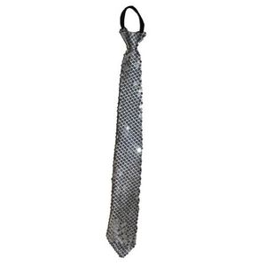 Carnaval verkleed stropdas met glitter pailletten - zilver - polyester - heren/dames   -