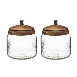 2x stuks snoeppotten/voorraadpotten 1,2L glas met houten deksel