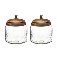 2x stuks snoeppotten/voorraadpotten 1,2L glas met houten deksel - thumbnail