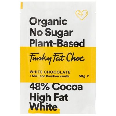 Funky Fat Choc Biologische White Chocolate + MCT And Bourbon Vanilla 50 Gram