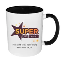 Super Juf mok met naam (zwart)