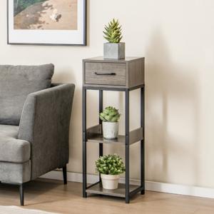 Vierkante Plantstandaard met 3 Niveaus Metalen Binnen Plantenrek 1 Grote Lade Vrijstaande Hoekplank voor Woonkamer Kantoor