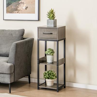 Vierkante Plantstandaard met 3 Niveaus Metalen Binnen Plantenrek 1 Grote Lade Vrijstaande Hoekplank voor Woonkamer Kantoor