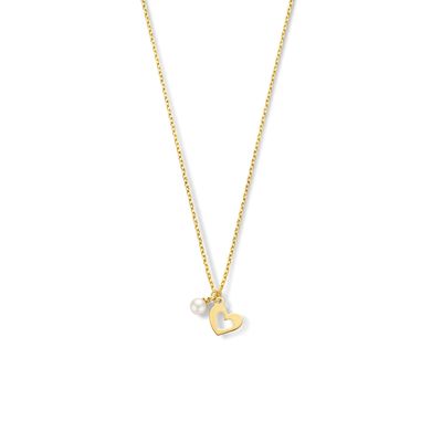Ketting Hartje geelgoud-parel wit 0,8 mm 41 + 3 cm