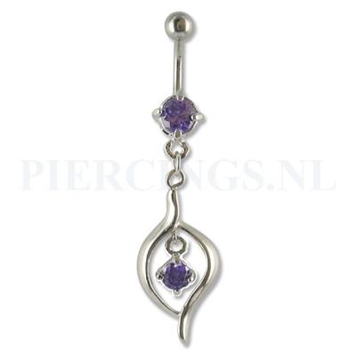 Navelpiercing hangend kristal paars