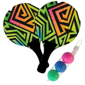 Houten beachball set graffiti print met extra balletjes