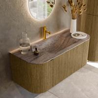 Badmeubel Mondiaz Kurve-Dlux | 110 cm | Meubelkleur Dusk | Wastafelkleur Oza | Solid surface | Wasbak midden spoelbak | 1 kraangat