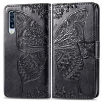 Butterfly Love bloemen reliëf horizontale Flip lederen case voor Galaxy A70 met houder & kaartsleuven & portemonnee & Lanyard (zwart)