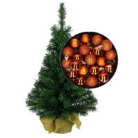 Mini kerstboom/kunst kerstboom H35 cm inclusief kerstballen oranje - Kunstkerstboom - thumbnail