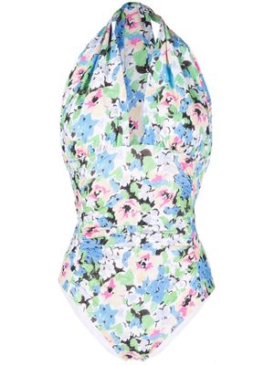 GANNI maillot de bain fleuri à dos nu - Bleu