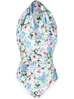 GANNI maillot de bain fleuri à dos nu - Bleu