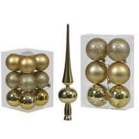 Kerstversiering set kerstballen met piek goud 6 - 8 cm - pakket van 54x stuks