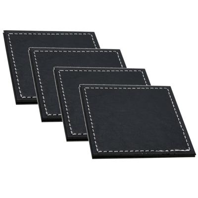 H&S Collection Glazen onderzetters - 12x stuks - zwart - kunstleder - 10 cm