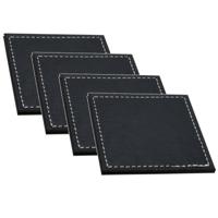 H&S Collection Glazen onderzetters - 12x stuks - zwart - kunstleder - 10 cm