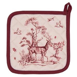 Clayre & Eef Pannenlap 20x20 cm Wit Roze Katoen Vierkant Rendier