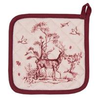 Clayre & Eef Pannenlap 20x20 cm Wit Roze Katoen Vierkant Rendier