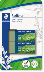 Staedtler gum Eco, olijfgroen, ft  43 x 19 x 13 mm, blister van 2 stuks