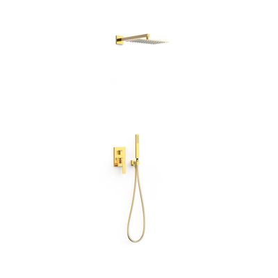 Regendoucheset Inbouw Tres Slim Exclusive Met Wandarm en Handdoucheset met Staafhanddouche Goud