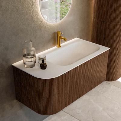 Badmeubel Mondiaz Kurve | 95 cm | Meubelkleur Walnut | Wastafelkleur Talc | Rechts spoelbak | 1 kraangat