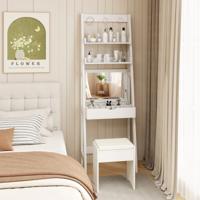 Make-up Set met Haken/Rek/Breed Bureaublad Kaptafel met Opklapbare Spiegel en Krukje Wit 61,5 x 40 x 180cm