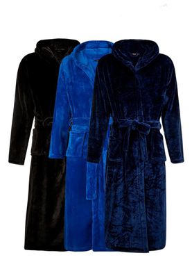Fleece badjas capuchon borduren-kobaltblauw-l/xl