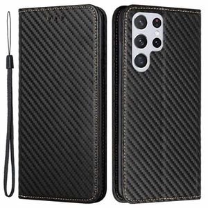 Samsung Galaxy S23 Ultra 5G Wallet Case - Koolstofvezel - Zwart