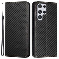 Samsung Galaxy S23 Ultra 5G Wallet Case - Koolstofvezel - Zwart