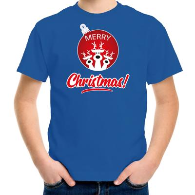 Kersttrui t-shirt - voor kinderen - Rendier bal - Merry Christmas - blauw Kersttrui t-shirt - voor kinderen - Rendier bal - Merry Christmas - blauw