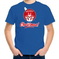 Kersttrui t-shirt - voor kinderen - Rendier bal - Merry Christmas - blauw