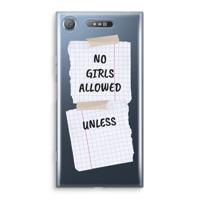 No Girls Allowed Unless: Sony Xperia XZ1 Transparant Hoesje