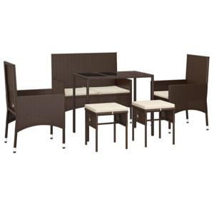 vidaXL 6-delige Loungeset met kussens poly rattan bruin