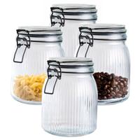 Alpina Voorraad/weck pot - 4x - transparant - geribbeld glas - 17 x 13 cm - 1,4 L Alpina Voorraad/weck pot - 4x - transparant - geribbeld glas - 17 x 13 cm - 1,4 L