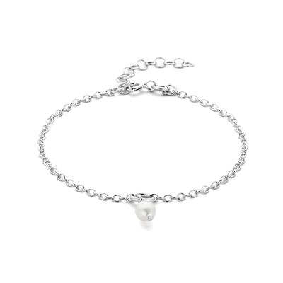 Armband Ankerschakel zilver-zoetwaterpasrel 16-19 cm