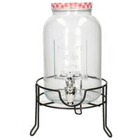 Limonade/drankdispenser op verhoger - rood/wit geblokte dop - 3,5 liter - glas - H37 x B19 cm